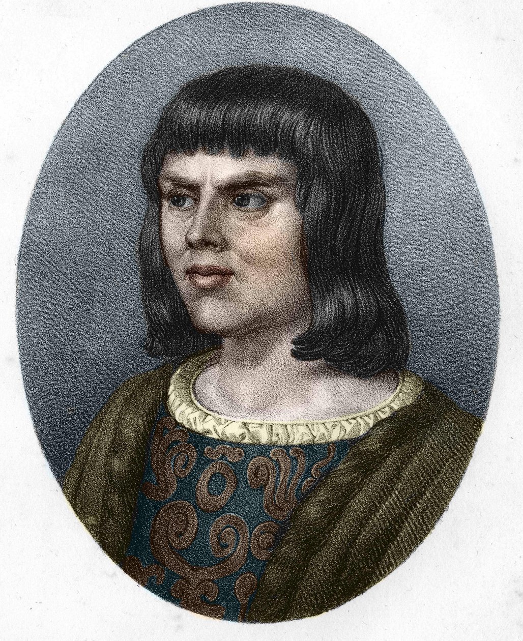 Portrét Alaina Chartiera. Francouzský diplomat a spisovatel (1385 až 1433). Sekretář budoucnosti Karel VII. 19. století rytina. od Unknown artist