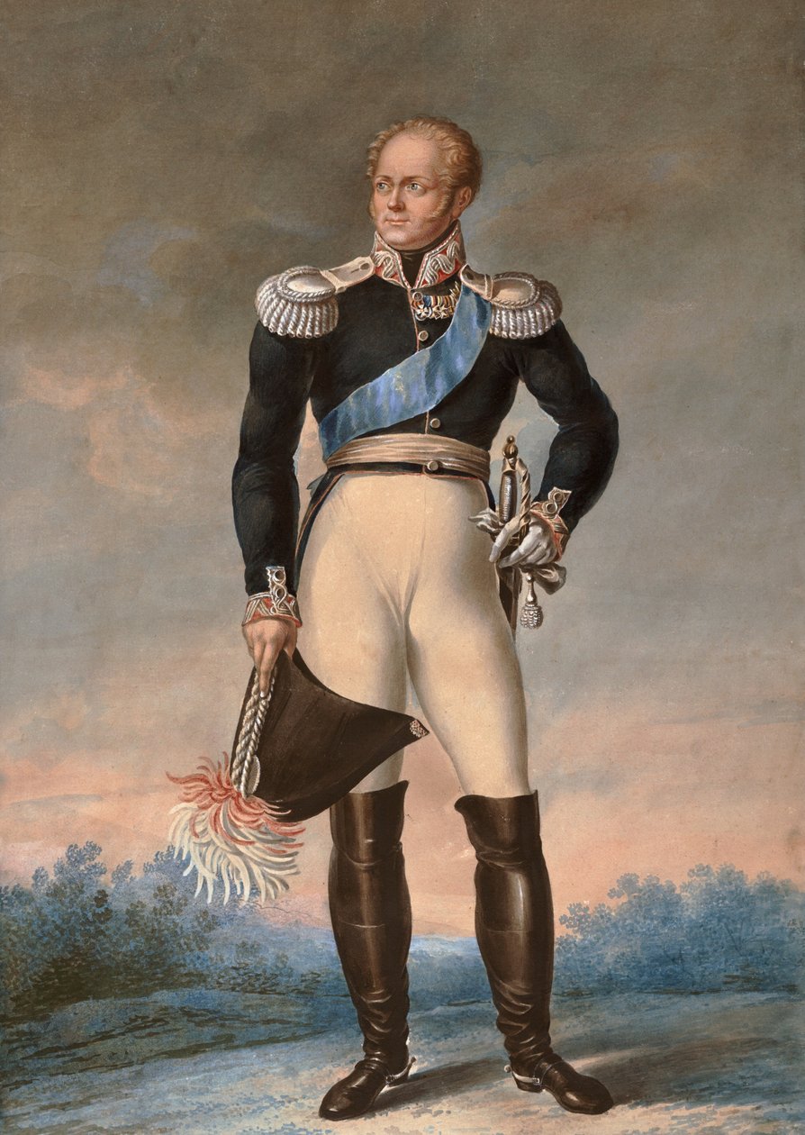 Portrét Alexandra I. Ruska, c. 1819 – Akvarel – Portrét nohou Alexandra I., cara Ruska (1777–1825)”” Anonymní akvarel od Unknown artist