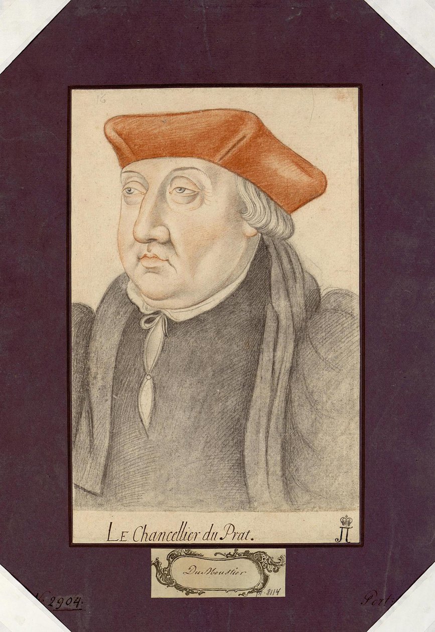Portrét Antoina Duprata (1463-1535), Anonym. Černá křída a sangvinik na papíře, rozměr : 30,2x19,1, první polovina 16. stol., Státní Ermitáž, St. Petersburg od Unknown artist