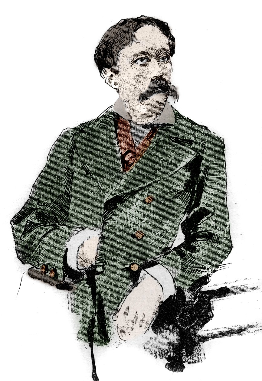 Portrét Arriga (nebo Enrica) Boita (1842-1918), italského libretisty, autora libreta „Otello“ (Othello) od Giuseppe Verdiho. Gravírování v „“Le monde llustrious““ od Unknown artist