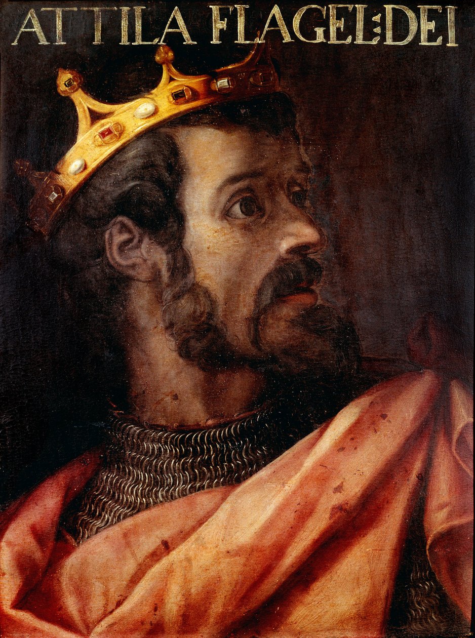Portrét Attily (395-453) krále Hunů. Anonymní obraz ze 17. století ze sbírky Gioviana ve Florencii Uffizi. od Unknown artist