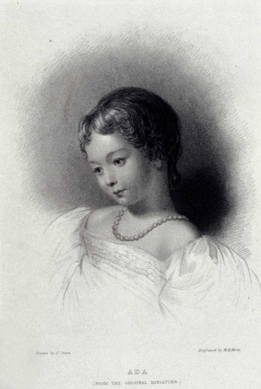 Portrét Augusty Ady Byronové (1815-1852), která se stala Annou Lovelace, dcerou básníka George Gordona Byrona. Rytina 19. století. od Unknown artist