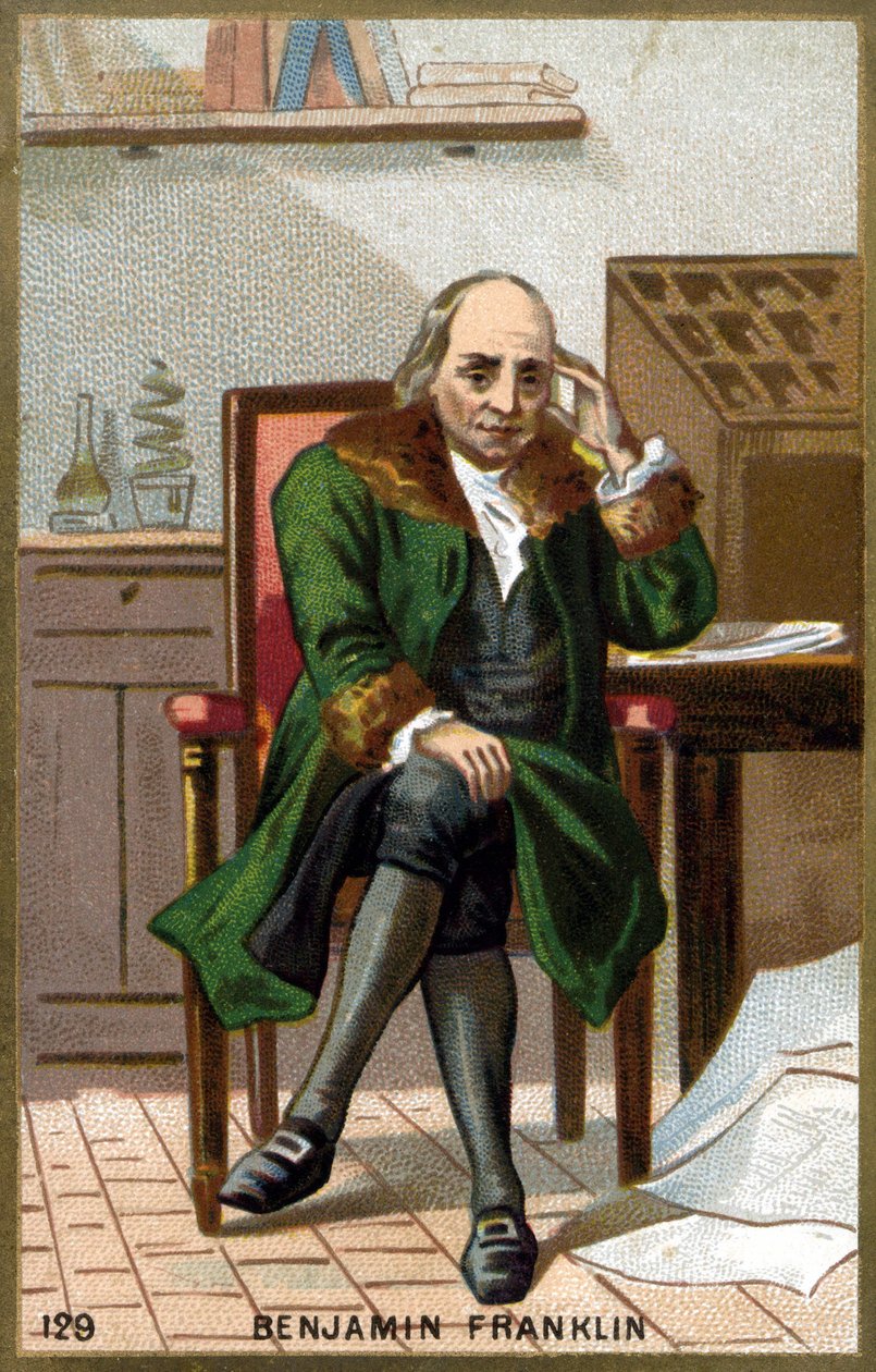 Portrét Benjamina Franklina (1706 - 1790). Chromolitografie konce 19. století. od Unknown artist