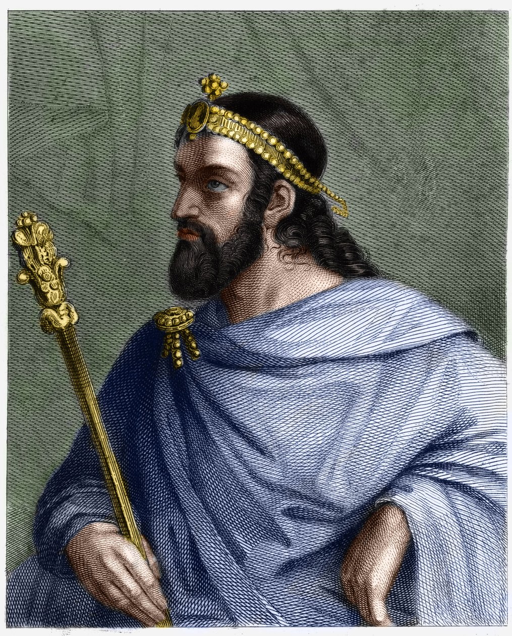Portrét Cariberta (? -?), krále Paříže (561 - 567) - v „“ Histoire des Francais““ od Lavallee, rytina, sd. od Unknown artist
