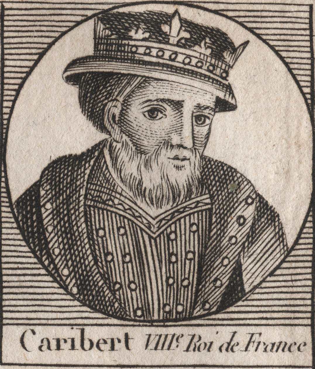 Portrét Cariberta, krále Franků (561-567) - Caribert nebo Charibert († 567) Král Franků - rytina z „“Instruction sur l