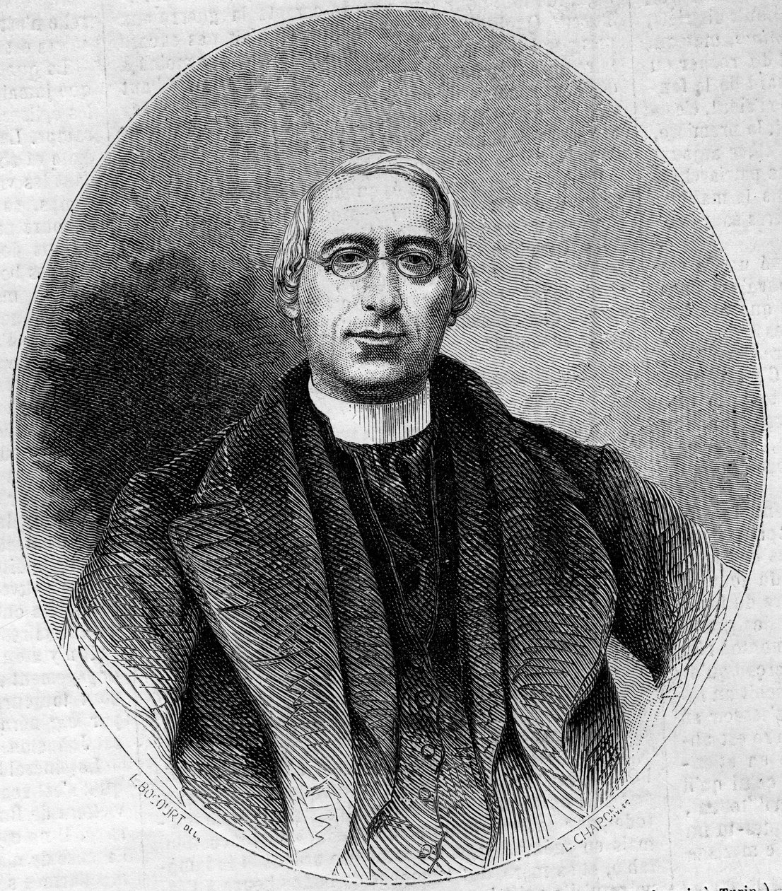 Portrét Carlo Passaglia (1812-1887), italský církevní muž, přívrženec jednoty Itálie. Rytina v „“ Le Monde Illustré““ n¡240 ze dne 16. listopadu 1861. od Unknown artist