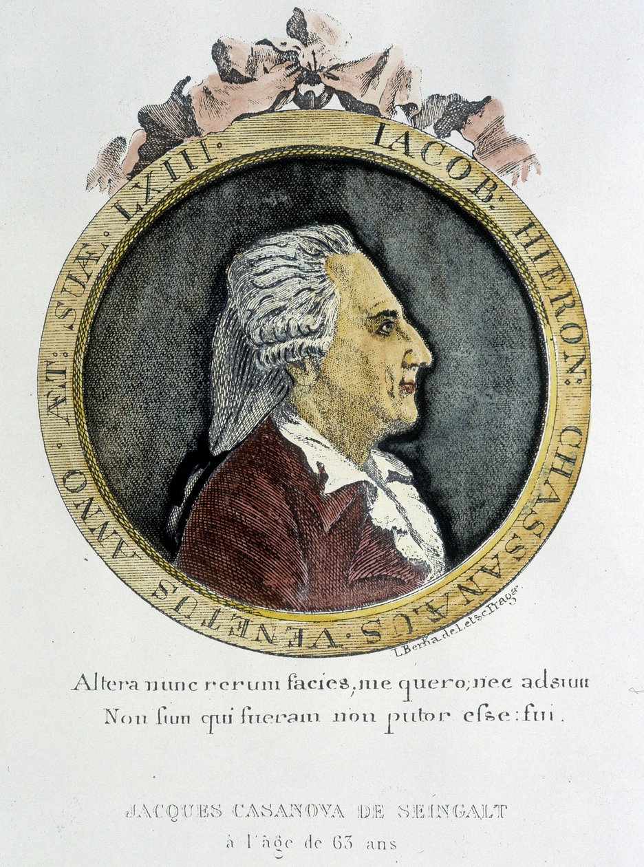 Portrét Casanovy (1725 - 1798) - portrét ve frontispisu, v „“Historie mého útěku z věznic Benátské republiky“, psané Duxovi v Čechách od Unknown artist
