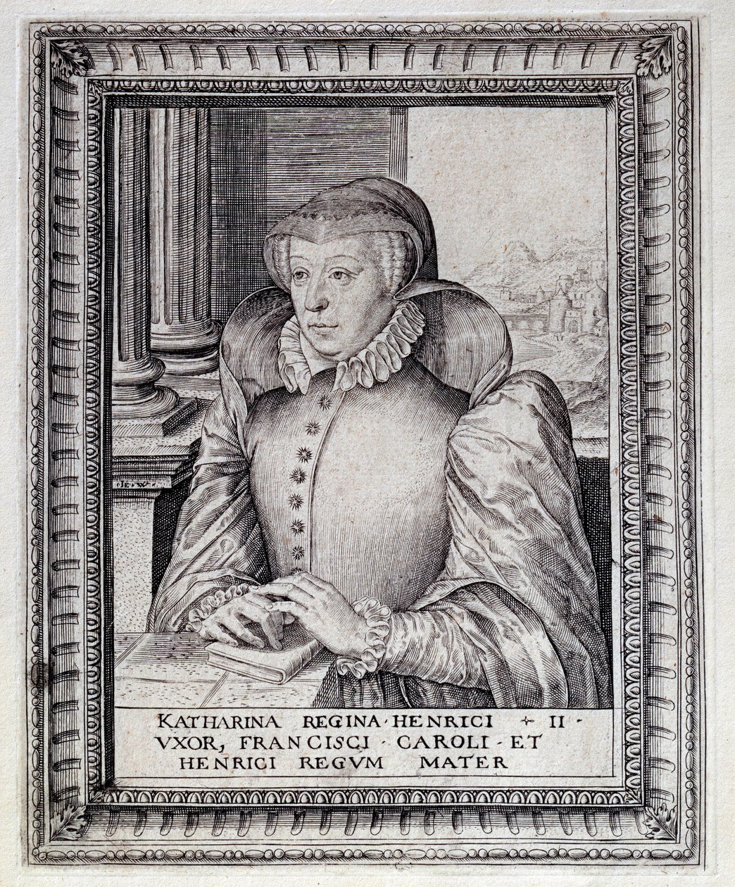 Portrét Catherine de Medicis (Caterina de Medici) (1519-1589), královny Francie. Rytina 16. století. Pau, Musee du Chateau od Unknown artist