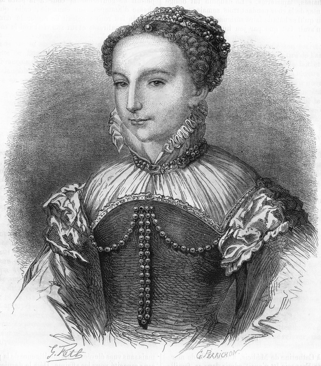 Portrét Catherine de Medicis (Caterina de Medici) (1519-1589), manželka francouzského krále Jindřicha II. 19. století rytina. od Unknown artist