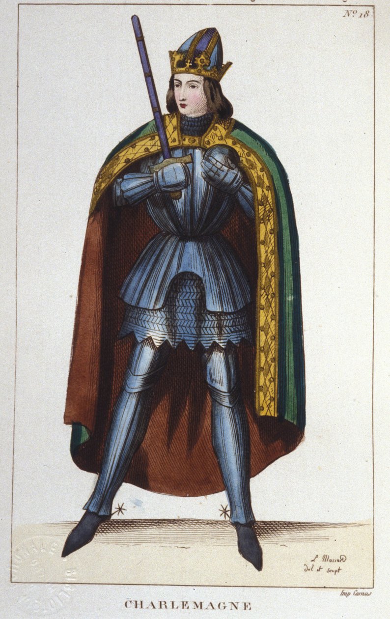 Portrét Karla Velikého nebo Karla I. Velikého (742 - 814) Král franků rytý 1830 od Unknown artist