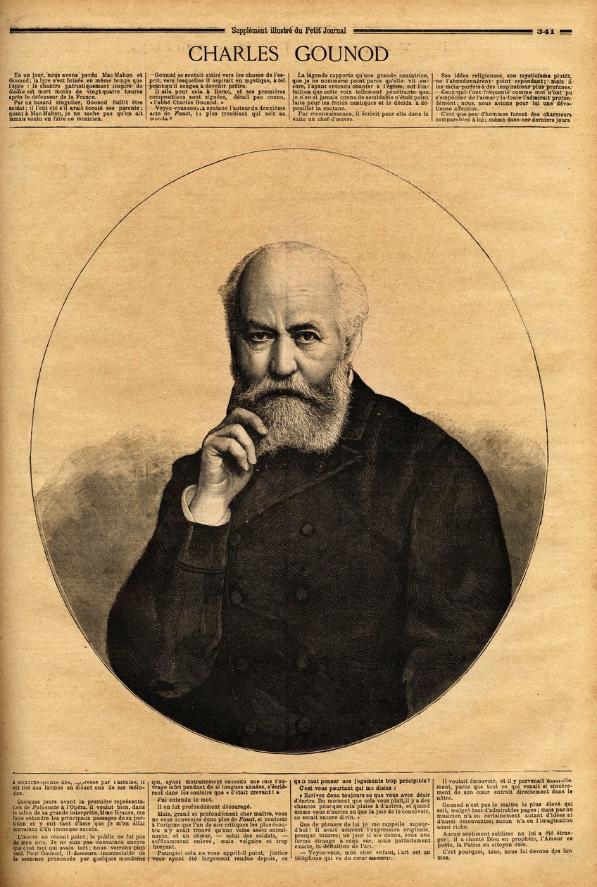 Portrét Charlese Gounoda (1818-1893), francouzského skladatele, známého pro své opery (Faust 1859, Romeo a Julie 1867), složil také symfonie a četné melodie pro básně Alfreda de Musseta (1810-1857) a Victor Hugo (1802-1885). Ing od Unknown artist