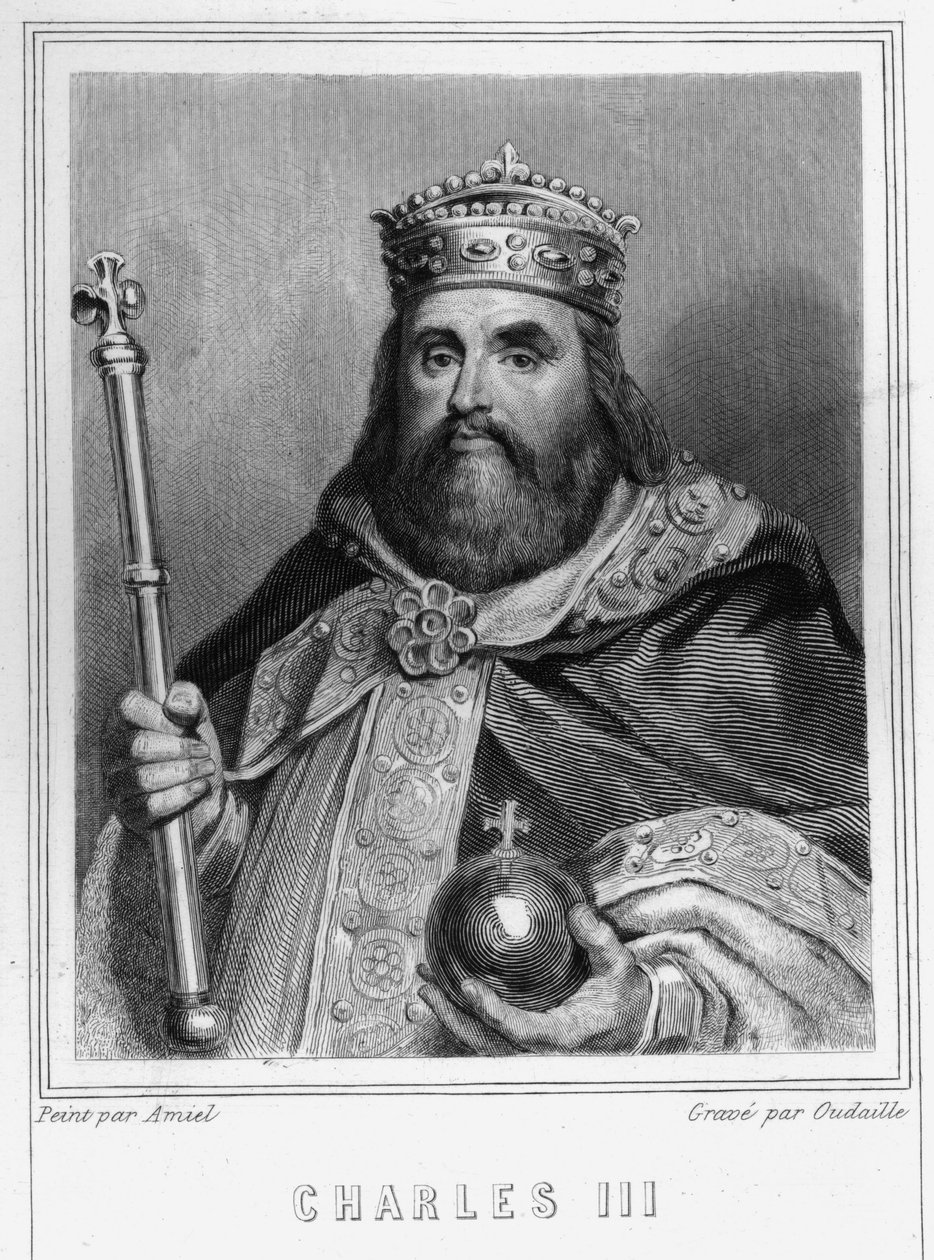Portrét Karla III. (839 - 888), císaře Západu (881 - 887) a francouzského regenta (884 - 887) - v „Histoire des Français“ od Lavallée, rytina, sd. od Unknown artist