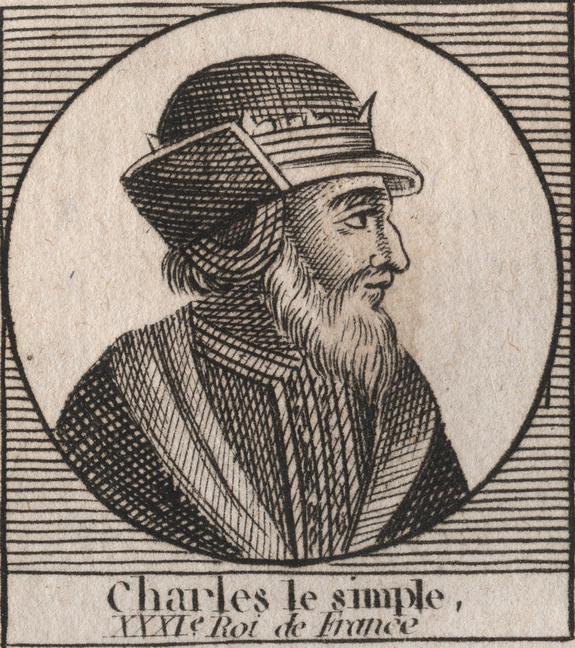 Portrét Karla III. říká Prostý (879-929) král franků - CHARLES III (879-929) - Karel Prostý - francouzský král, 893-923 - rytina z „Instruction sur l