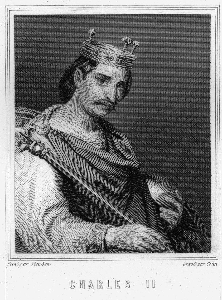 Portrét Karla II. Holohlavého (823 - 877), krále Francie - v „Histoire des Français““ od Lavallée, rytina, sd. od Unknown artist