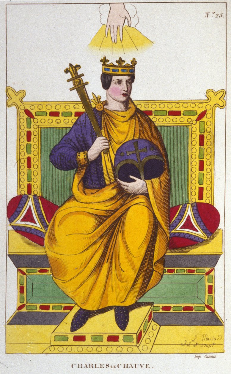 Rytina Portrét Karla II. Holohlavého (823 - 877), francouzského krále, rytina z roku 1830 od Unknown artist