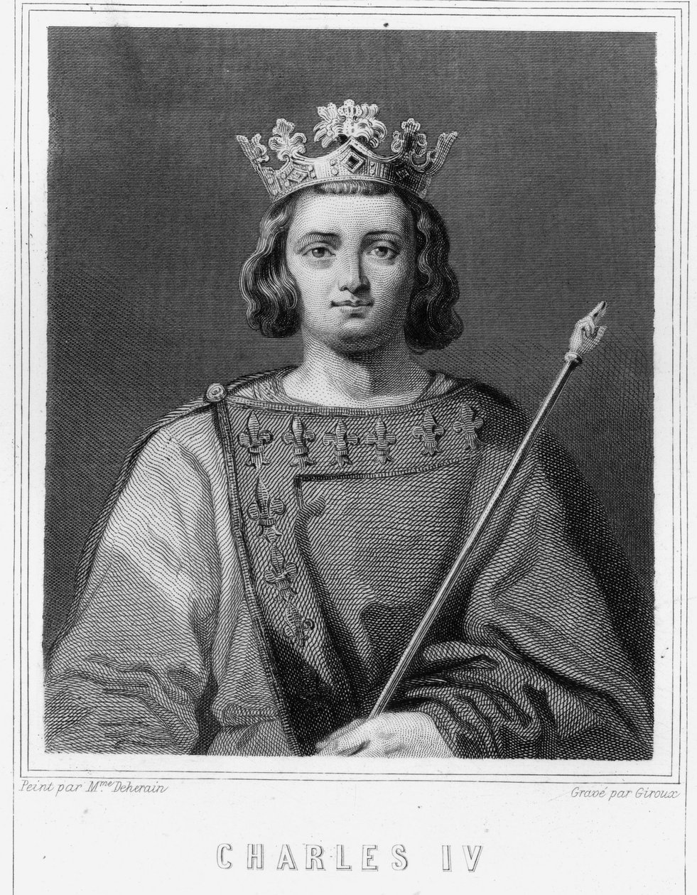 Portrét Karla IV. Bela (1294 - 1328), francouzského krále - v „Histoire des Français““ od Lavallée, rytina, sd. od Unknown artist