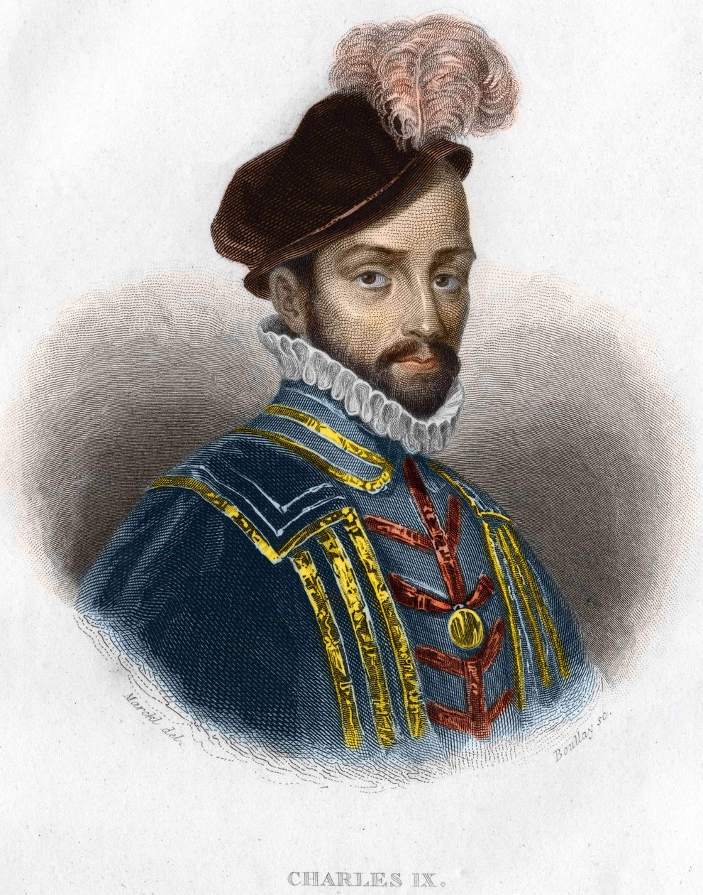 Portrét Karla IX. (1550 - 1574), francouzského krále, rytina 19. století od Unknown artist
