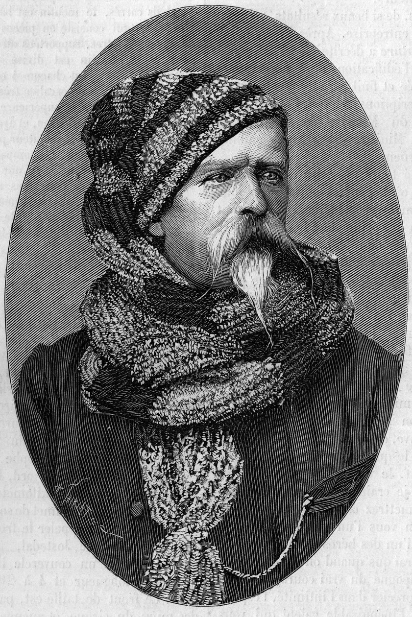 Portrét Charles Marie Etienne Champion Dubois de Nansouty (1815-1895), francouzský generál, v horských šatech. (Z fotografie pořízené v Bagneres de Bigorre v roce 1879). Gravírování v „“ Přírodě: přehled věd a jejich aplikace v umění a i od Unknown artist