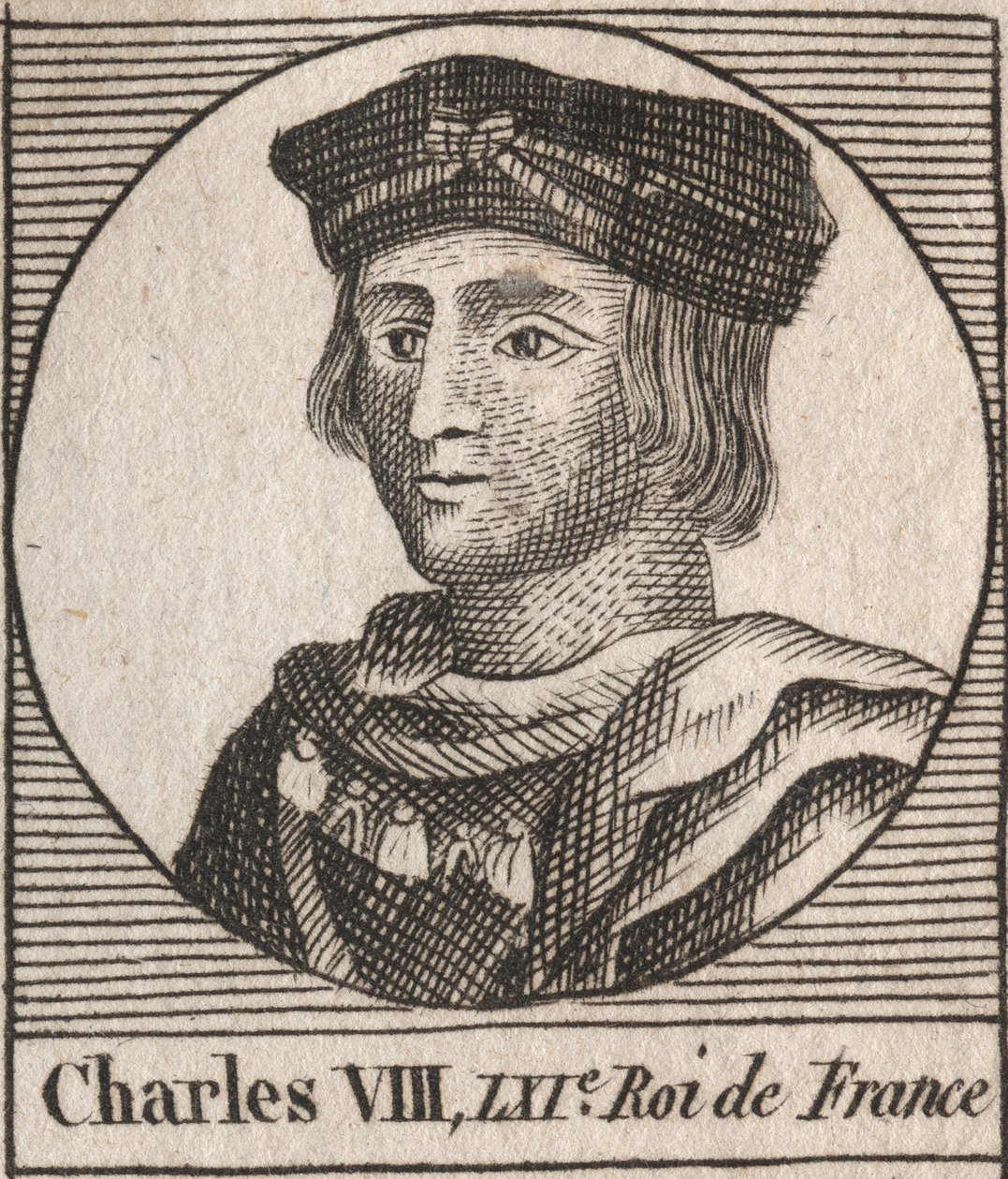 Portrét Karla VIII. (1470-1498) Francouzský král z dynastie Valois - Karel VIII. (1470-98) Francouzský král - rytina z „Instruction sur l
