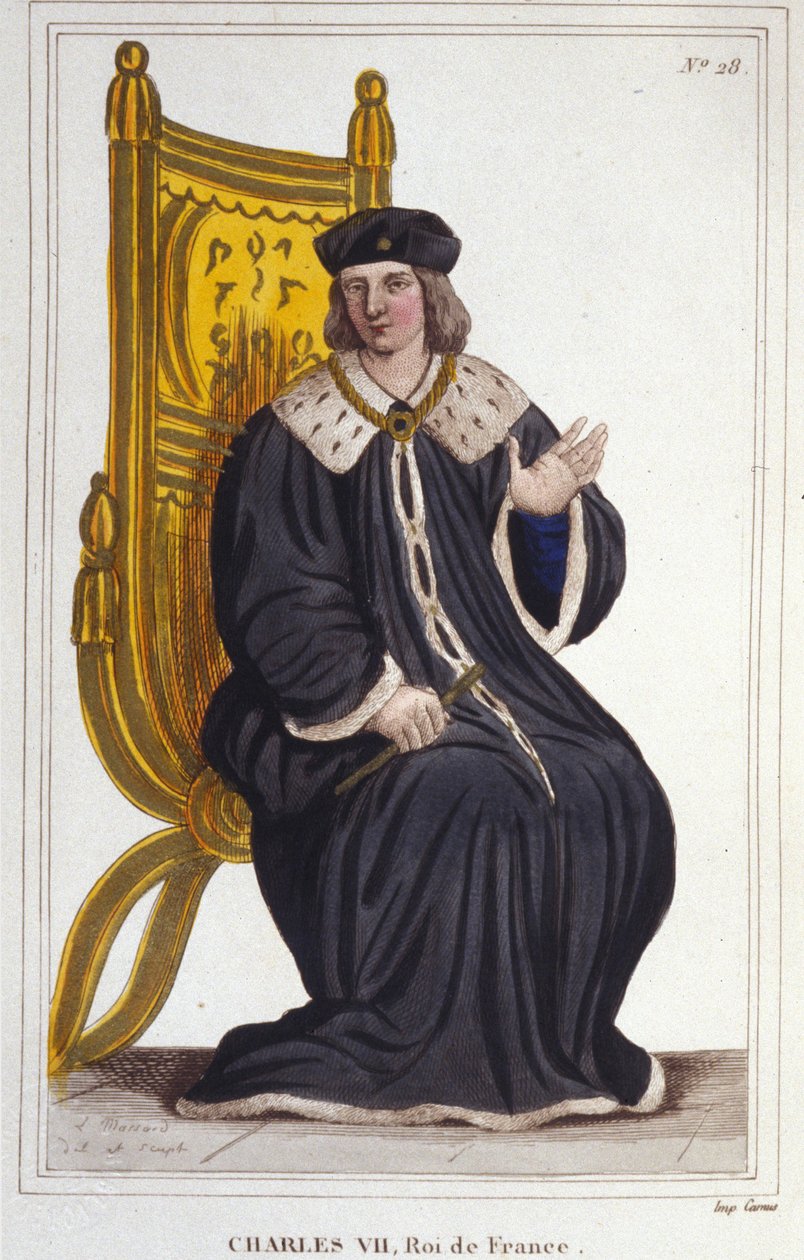 Portrét Karla VII. (1403 - 1461), francouzského krále, rytina z roku 1830 od Unknown artist