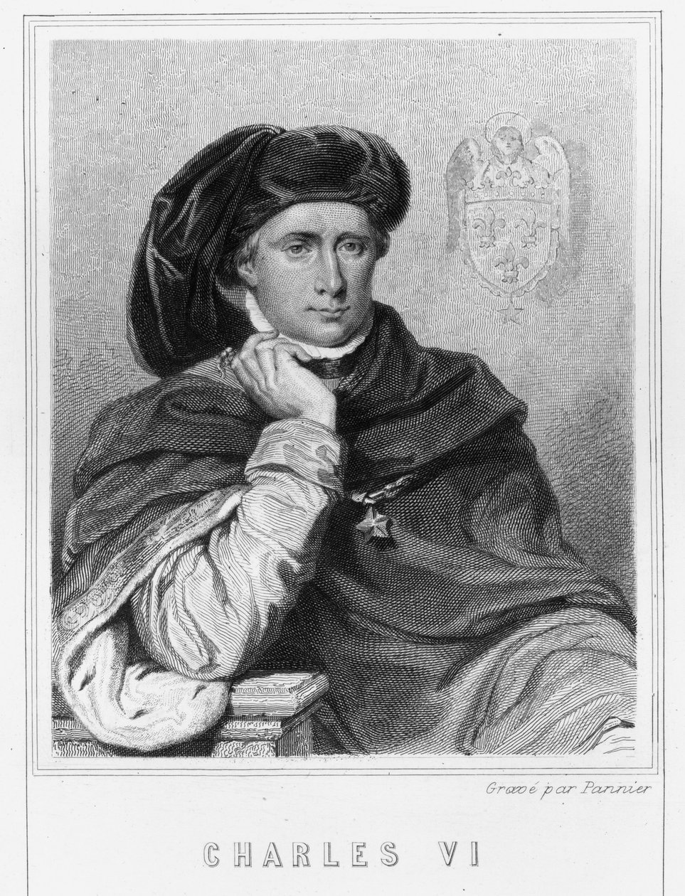 Portrét Karla VI. Milovaného nebo Fou (1368 - 1422), krále Francie - v „Histoire des Français“ od Lavallée, rytina, sd. od Unknown artist