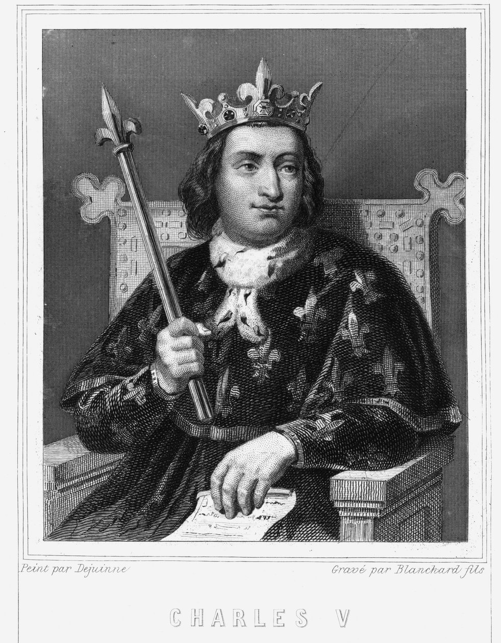Portrét Karla V. Mudrce (1338 - 1380), krále Francie - v „Histoire des Français““ od Lavallée, rytina, sd. od Unknown artist