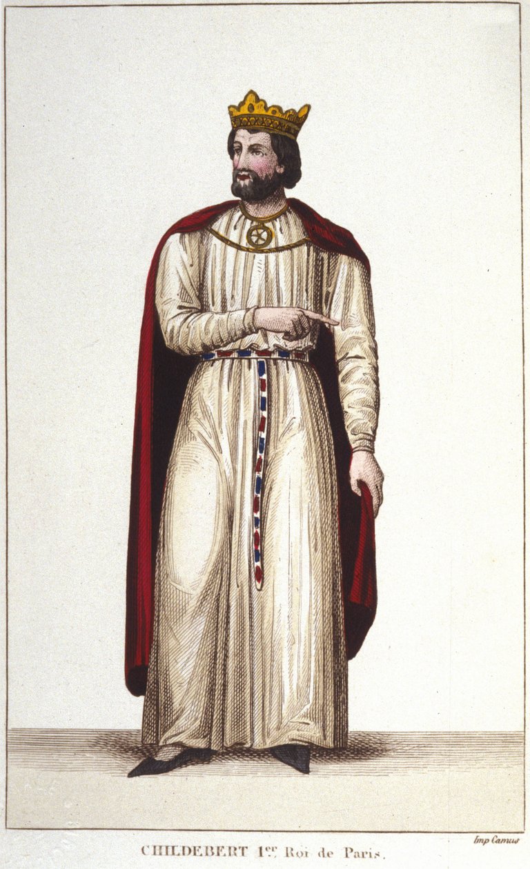 Portrét Childeberta I. (v. 495-558) krále Paříže. Rytina z roku 1830 od Unknown artist