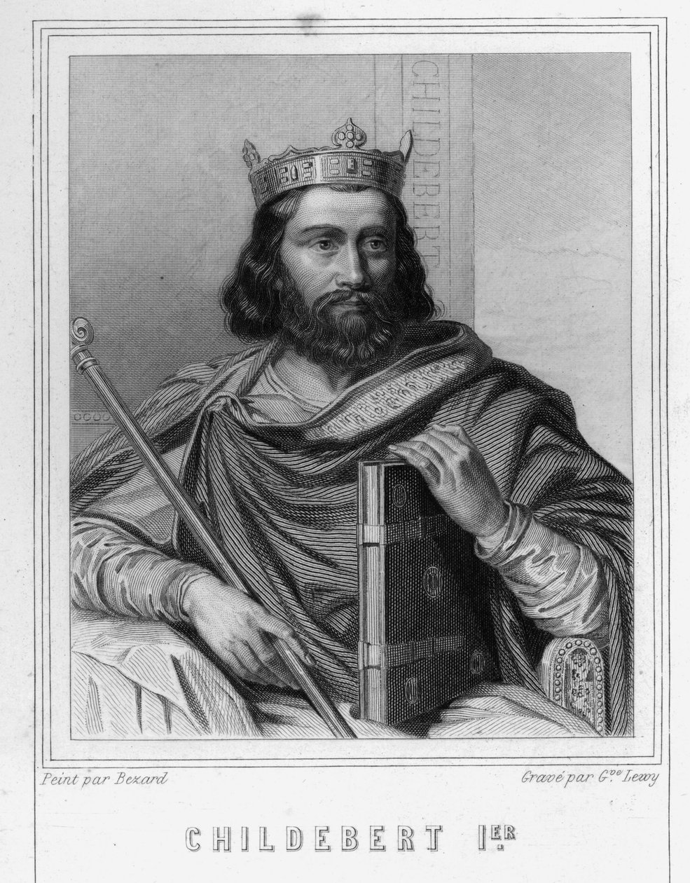 Portrét Childeberta I. (v. 495 - 558), krále Paříže - v „Histoire des Français““ od Lavallée, rytina, sd. od Unknown artist