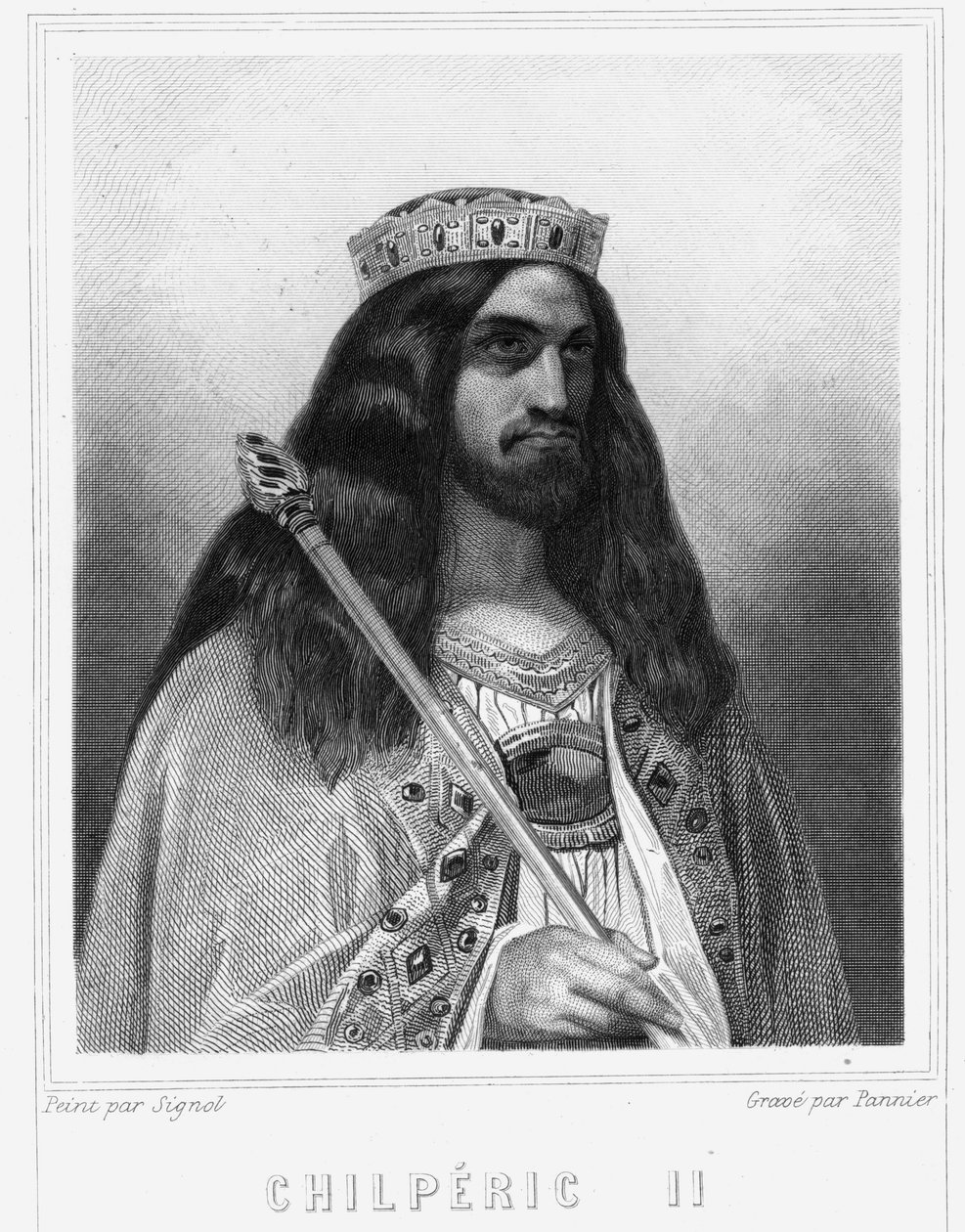 Portrét Childerika III. (v. 670 - 721), krále Neustrije - v „Histoire des Francais““ od Lavallee, rytina, sd. od Unknown artist