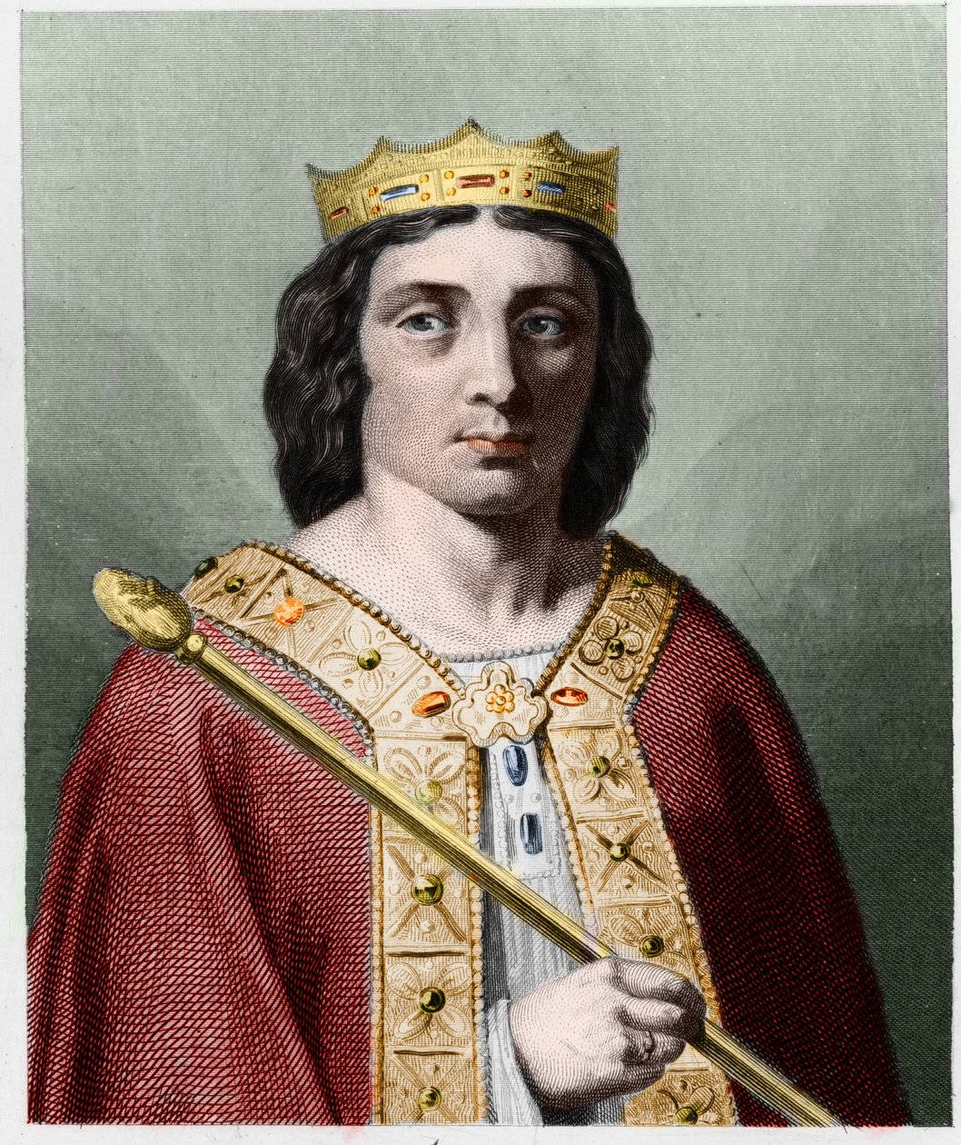 Portrét Childerika II. (v. 653 - 675), krále Austrasie - v „“ Histoire des Francais““ od Lavallee, rytina, sd. od Unknown artist
