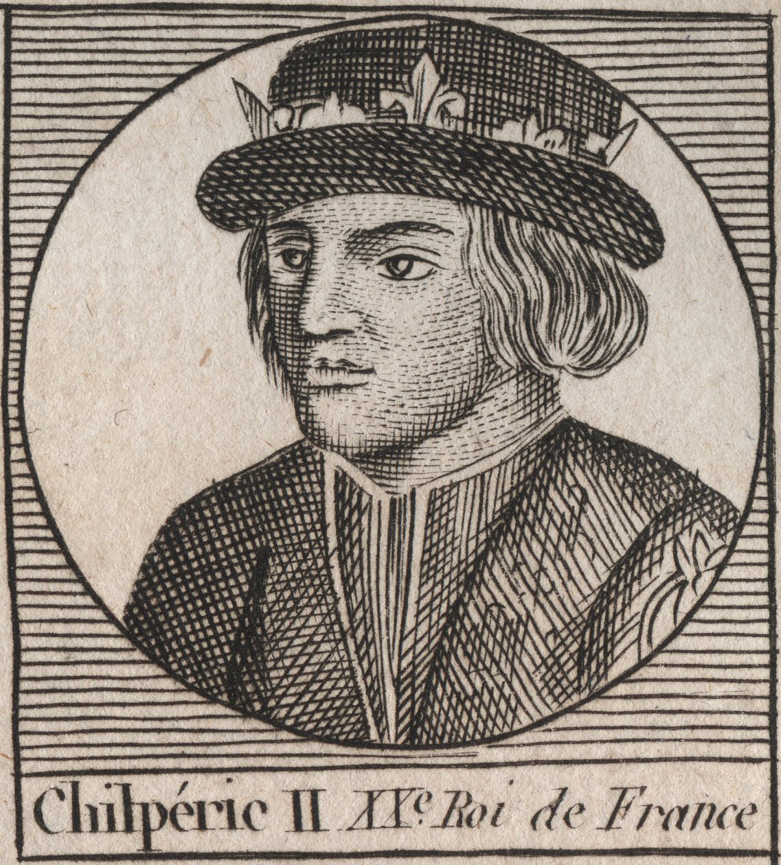 Portrét Chilperika II (asi 670 - 721), krále Neustrije - CHILPERIC II král Franků - rytina z „Instruction sur l