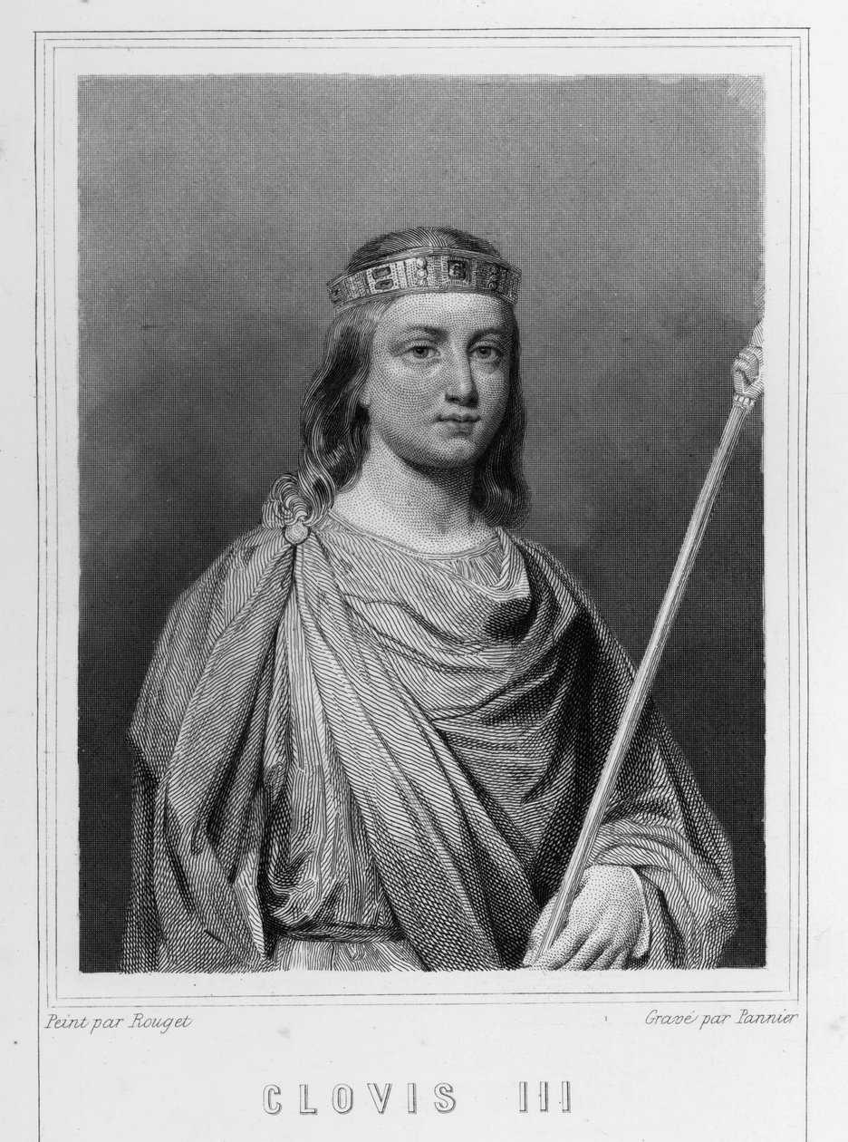 Portrét Chlodvíka III. (? - 695), krále Austrasie - v „“ Histoire des Français““ od Lavallée, rytina, sd. od Unknown artist