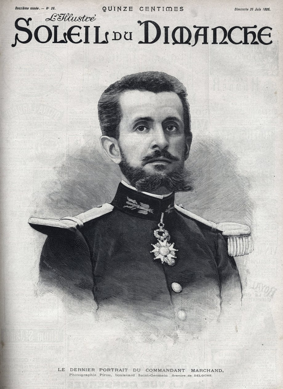 Portrét velitele Jean Baptiste Marchanda (1863-1934). Rytina v „“ Le-sun-du-sunday“, 25. června od Unknown artist
