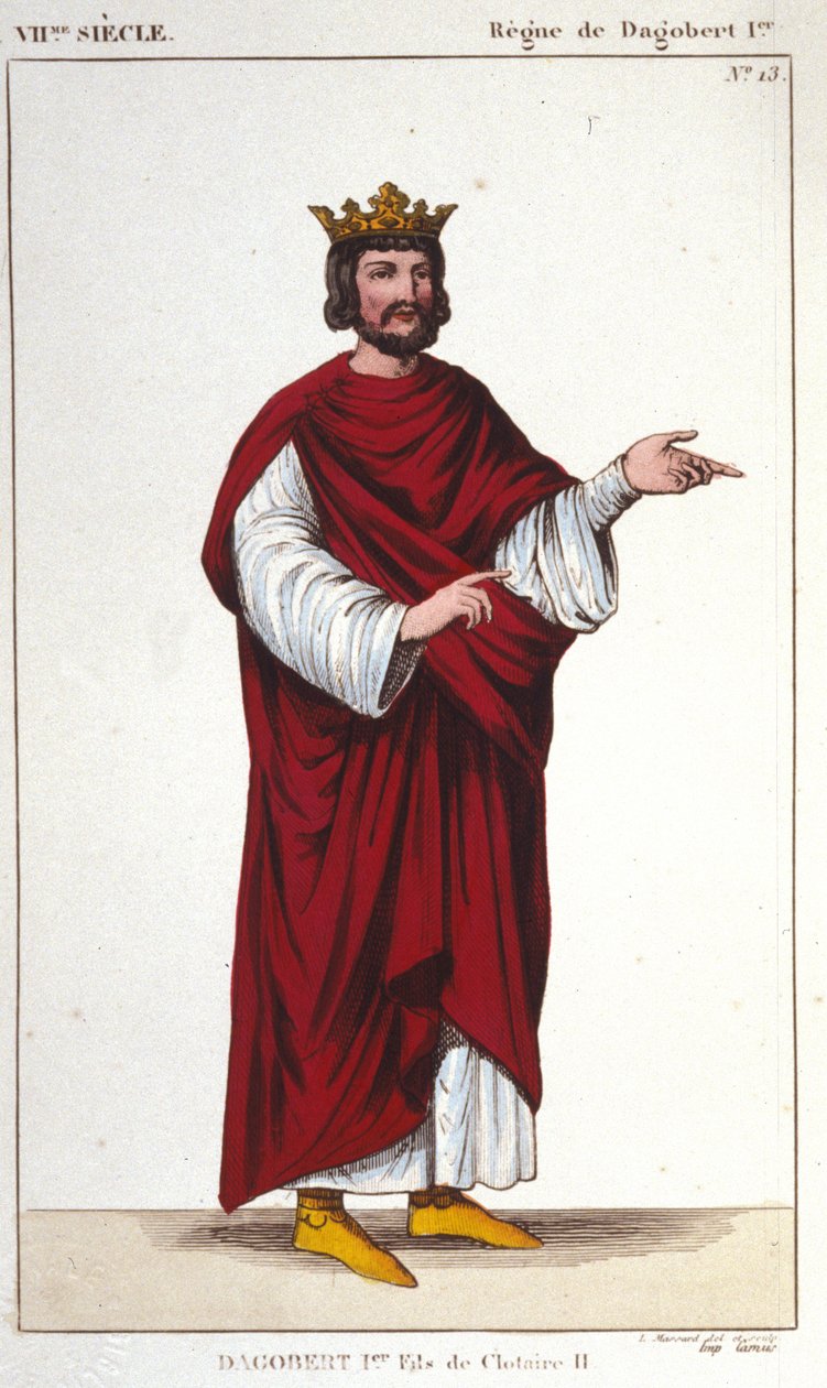 Portrét Dagoberta I. (? - 639), krále Franků, rytina dynastie Merovejců z roku 1830 od Unknown artist