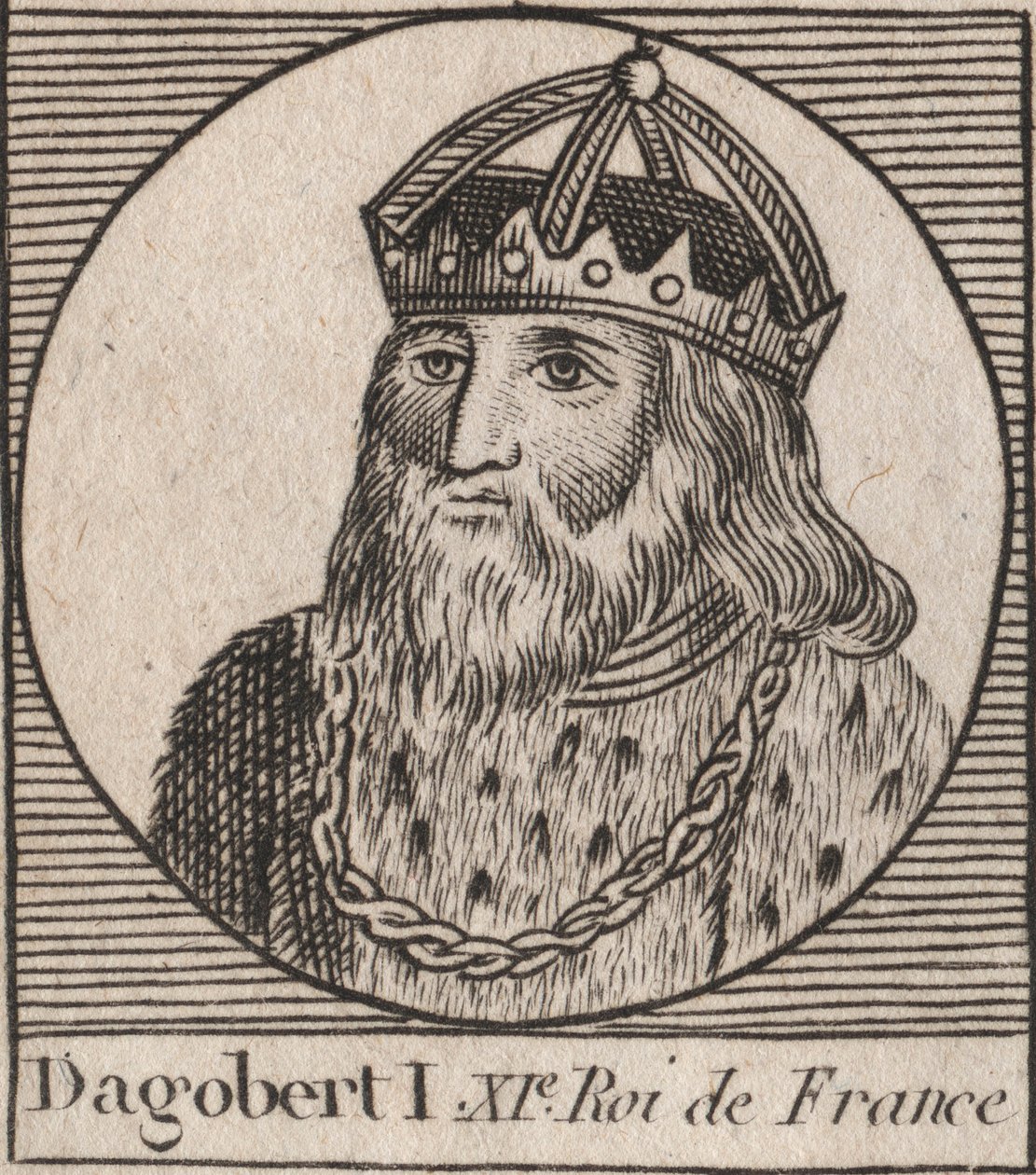 Portrét Dagoberta, krále franků v letech 628 až 638 - Dagobert (605-39) král franků - rytina z „Instruction sur l