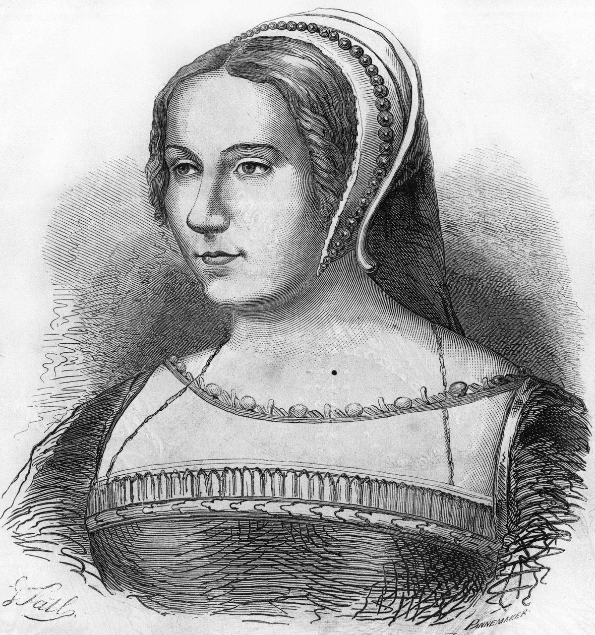 Portrét Diane de Poitiers (1499-1566), oblíbená Jindřichem II., rytina z 19. století. od Unknown artist