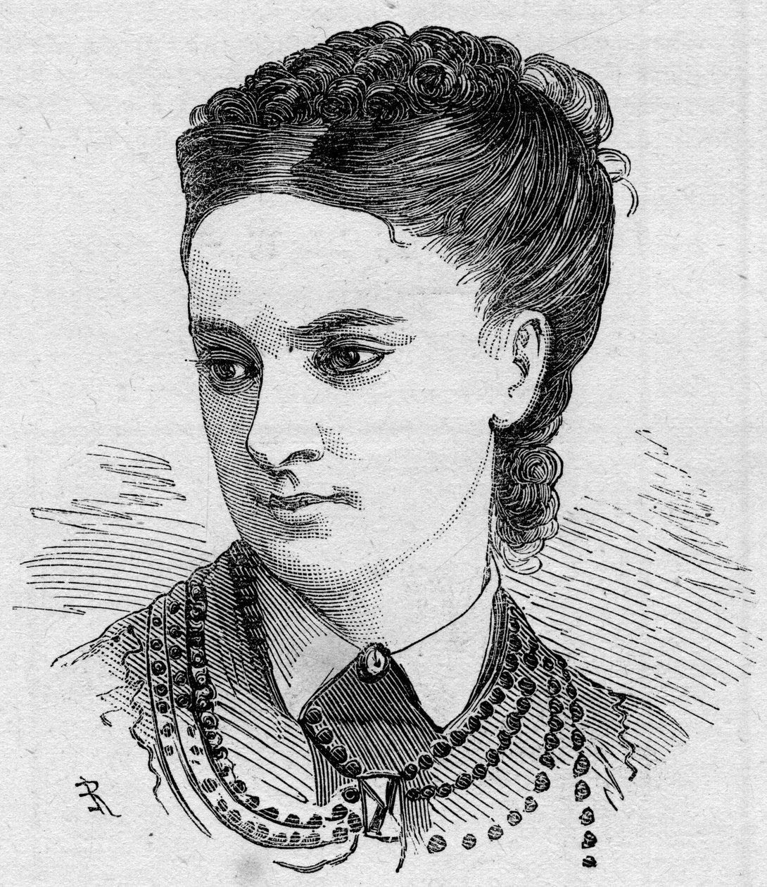 Portrét Dinah Felix (Dinah-Felix), francouzská komička, členka Comedie Francaise v letech 1862 až 1882. Rytina v „“ Le Monde Illustré““ č. 1168 z 16. srpna od Unknown artist