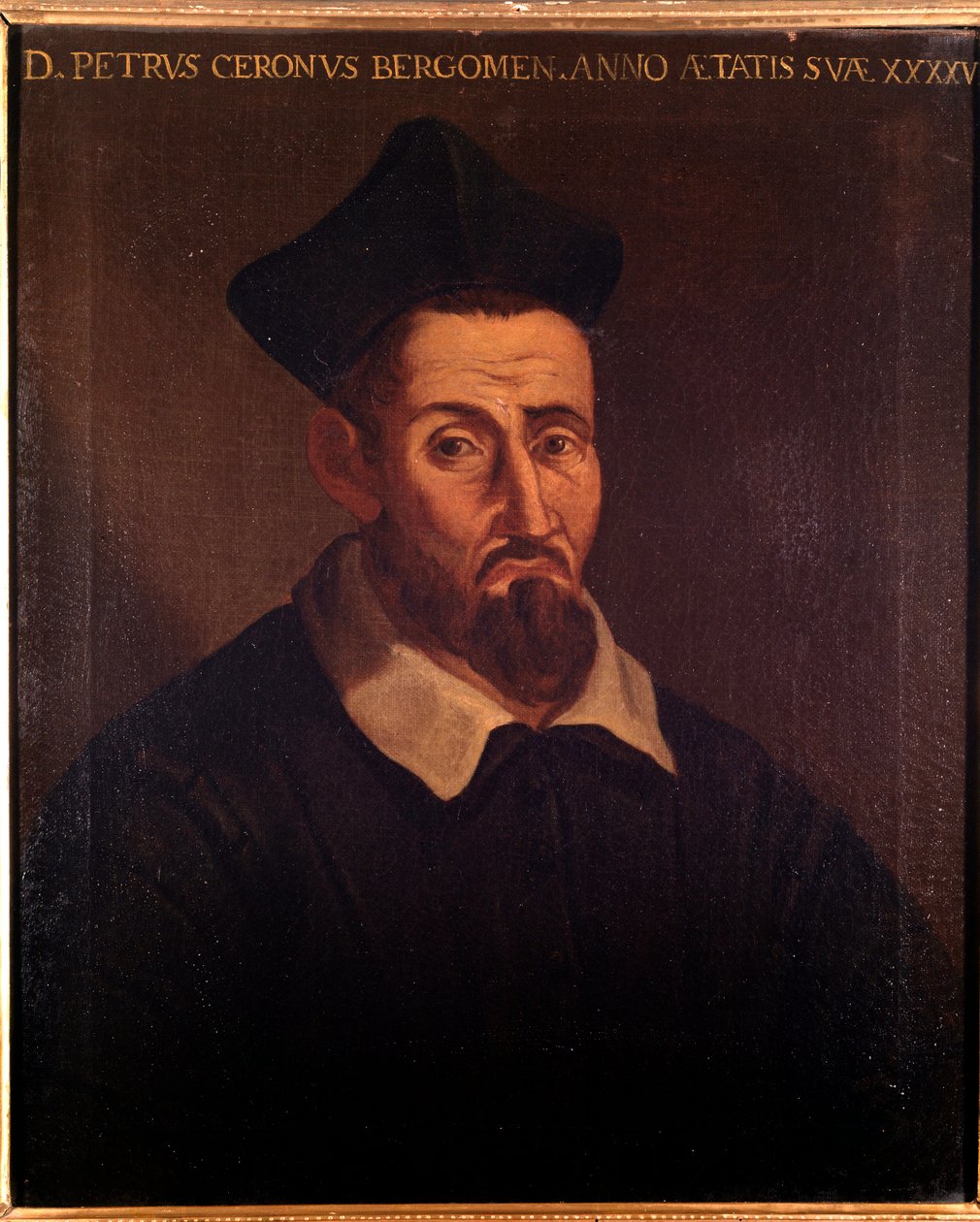 Portrét Domenica Pietra Cerona, italského hudebního teoretika, zpěváka a kněze (malba od Unknown artist