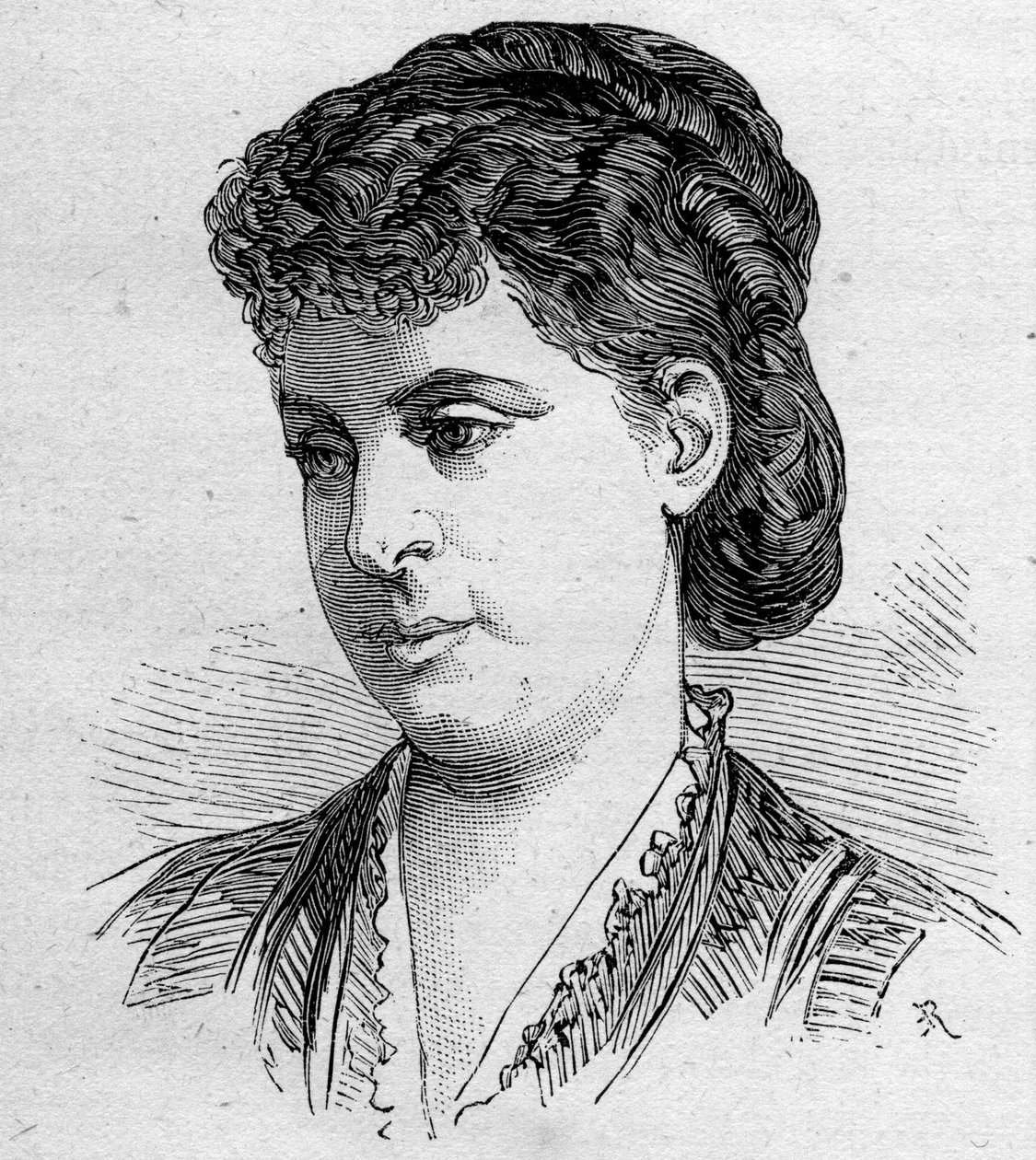 Portrét Edile Riquer, francouzské komičky, členky Comedie Francaise v letech 1856 až 1884. Rytina v „“ Le Monde Illustré““ n¡1168 ze dne 16. srpna 1879. od Unknown artist