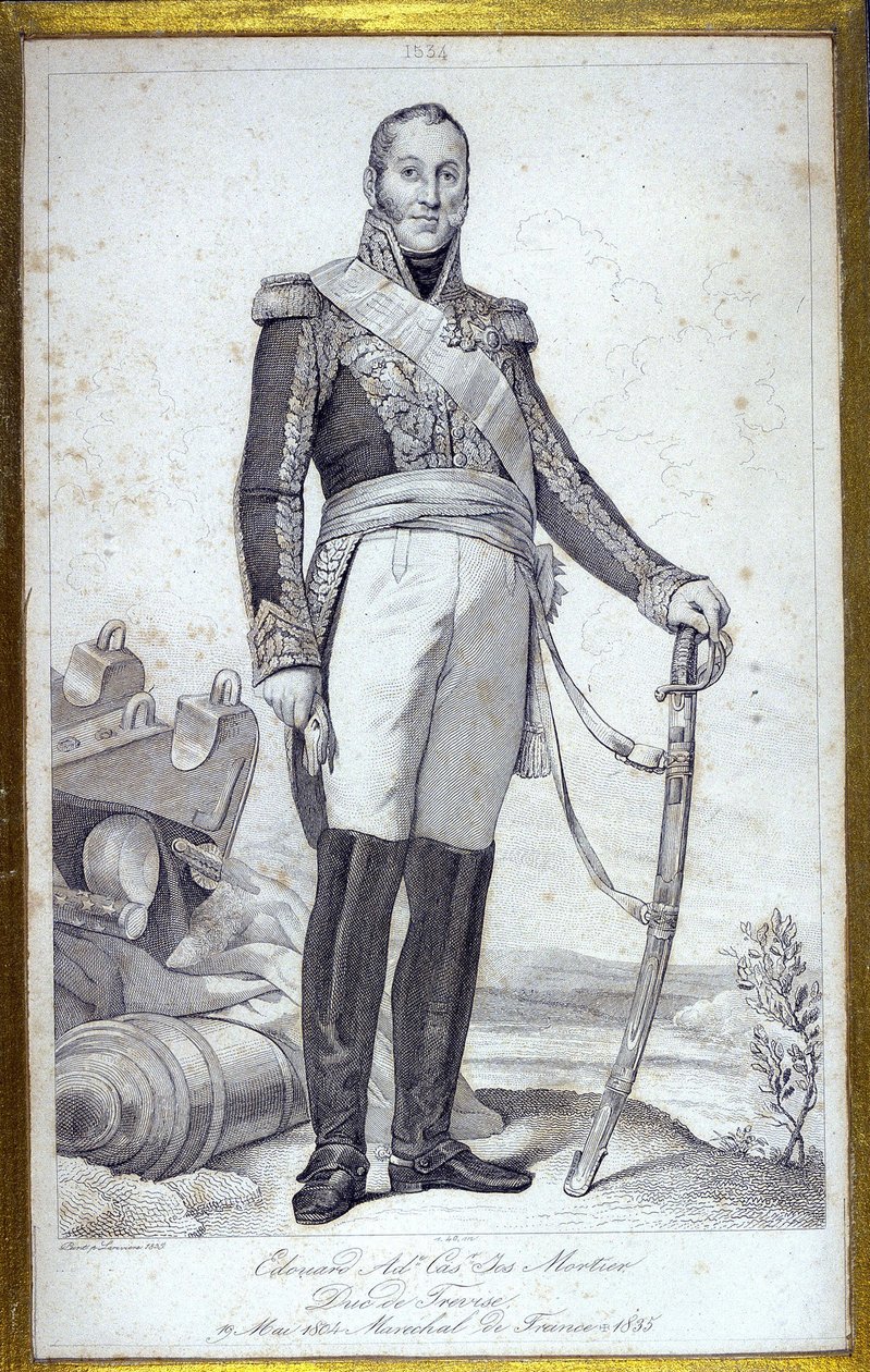 Portrét Edouarda Adolphe Casimir Joseph Mortier, vévoda z Trevise (1768-1835), Marechal z Francie. Rytina 19. století. od Unknown artist