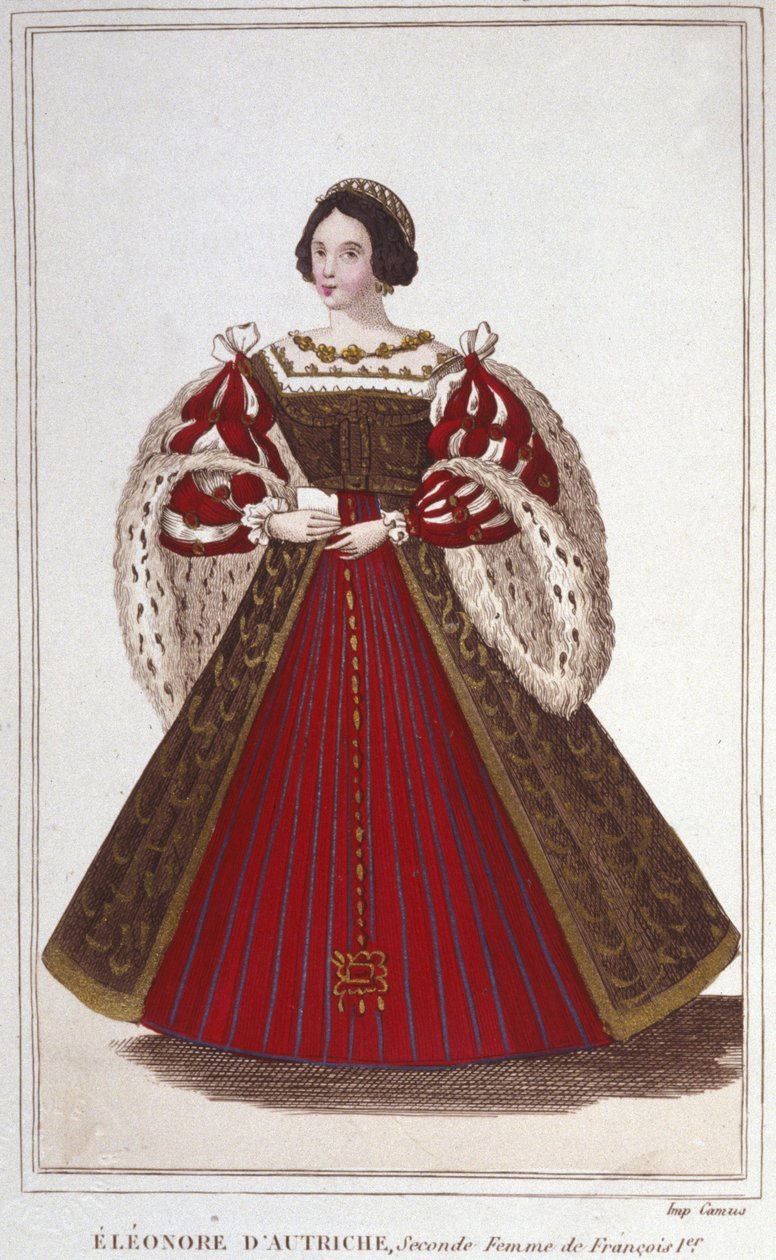 Portrét Eleonory Habsburské (nebo Rakouska) (1498-1558). rakouská arcivévodkyně, portugalská královna, poté francouzská královna, druhá manželka Františka I. rytina z roku 1830 od Unknown artist