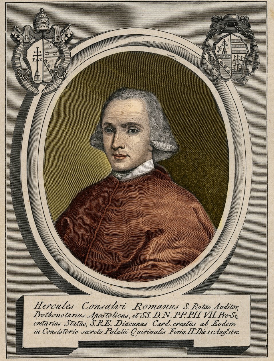 Portrét Ercole (Hercules) Consalvi (1757-1824), kardinál státní sekretář Pia VII. Rytina 19. století. od Unknown artist