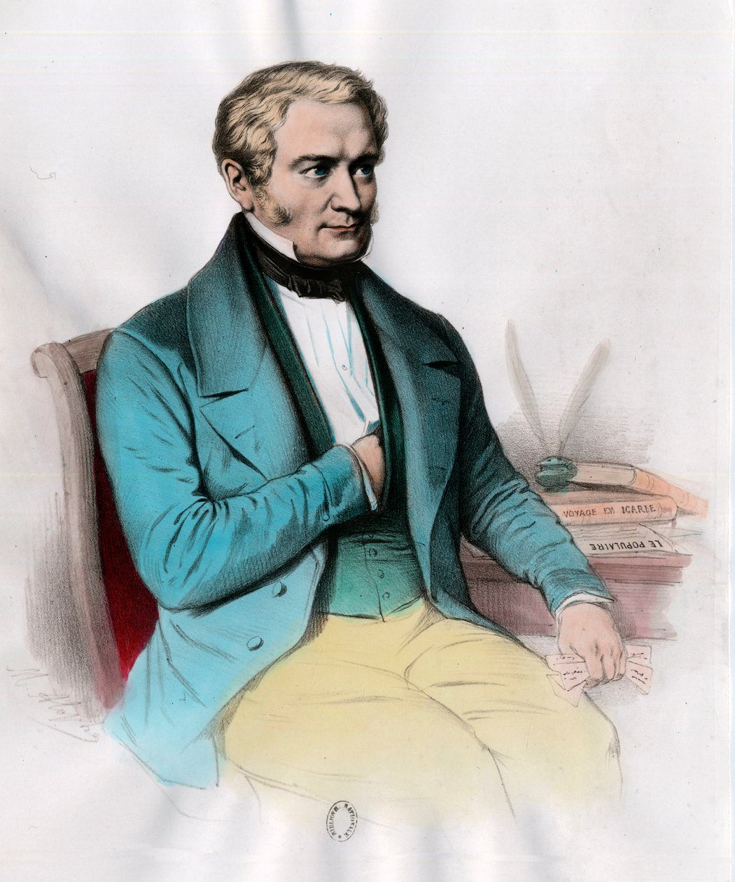Portrét Etienna Cabeta (1788 - 1856) francouzský socialistický teoretik. Rytina 19. století. Soukromá sbírka. od Unknown artist