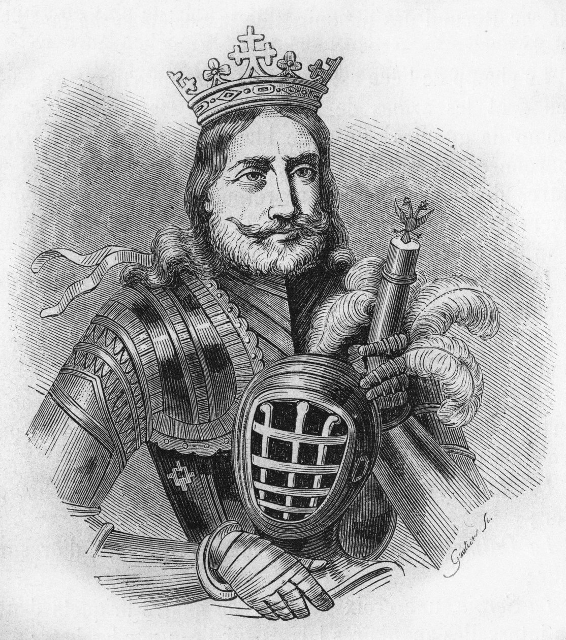Portrét Etienna IX UroU IV DuUan ve francouzštině, Etienne Douchan (1308 až 1355). Král, pak car Srbů. rytina z roku 1840. od Unknown artist
