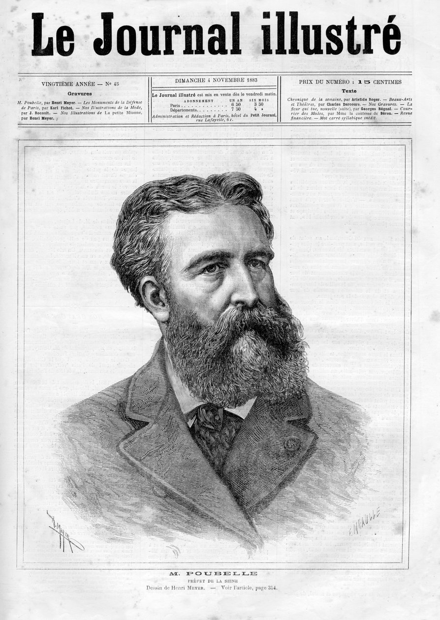 Portrét Eugena Rene Poubelleho (1831 - 1907), francouzského státního úředníka a prefeta Seiny - obálka „The Illustrous Journal“ z roku 1883 od Unknown artist