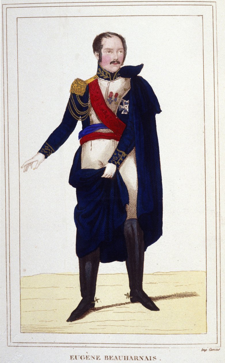 Portrét Eugena Rose de Beauharnais řekl princ Eugene (1781-1824), generál, princ a místokrál z Itálie. Rytina z roku 1830 od Unknown artist