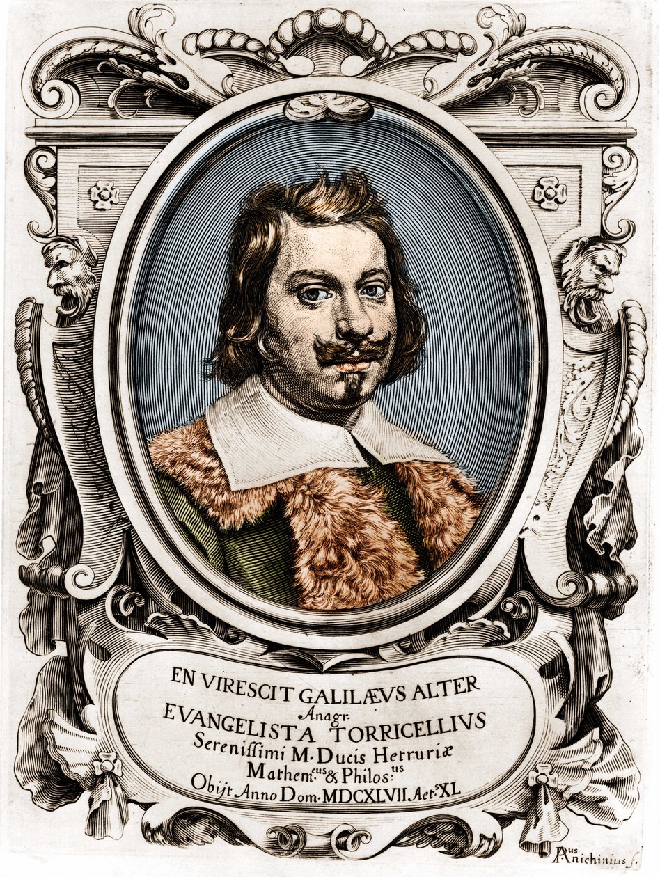 Portrét Evangelisty Torricelliho nebo Toricelliho (1608 - 1647), italského fyzika. Rytina 17. století. od Unknown artist