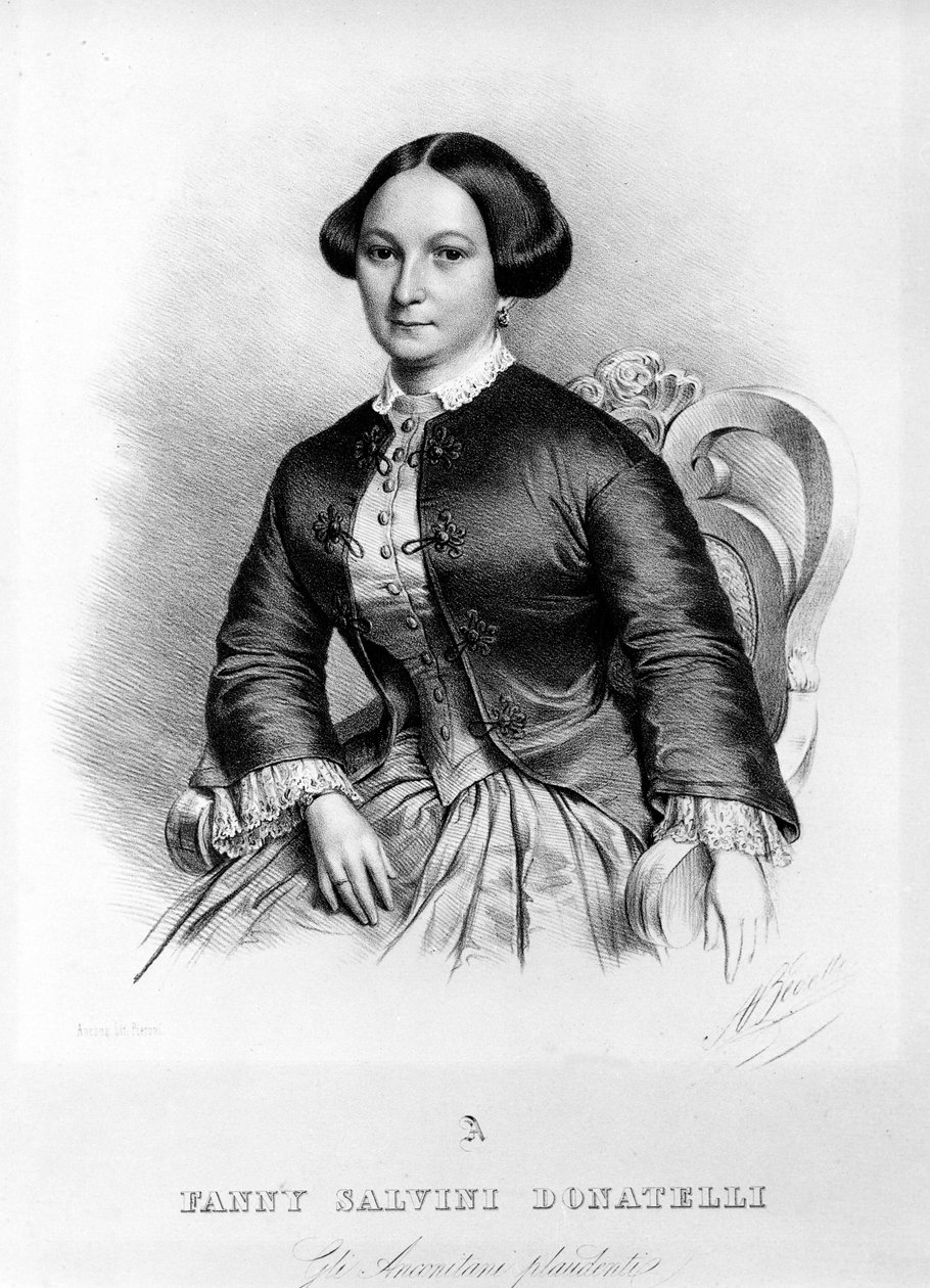 Portrét Fanny Salvini Donatelli, zpěvačky, která v roce 1853 provedla první Violettu v „La Traviata“ od Giuseppe Verdiho. od Unknown artist