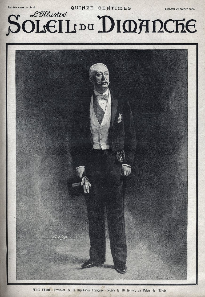 Portrét Felixe Faureho (1841-1899), prezidenta Francouzské republiky, zveřejněný během jeho smrti dne 16. února v Palais de l