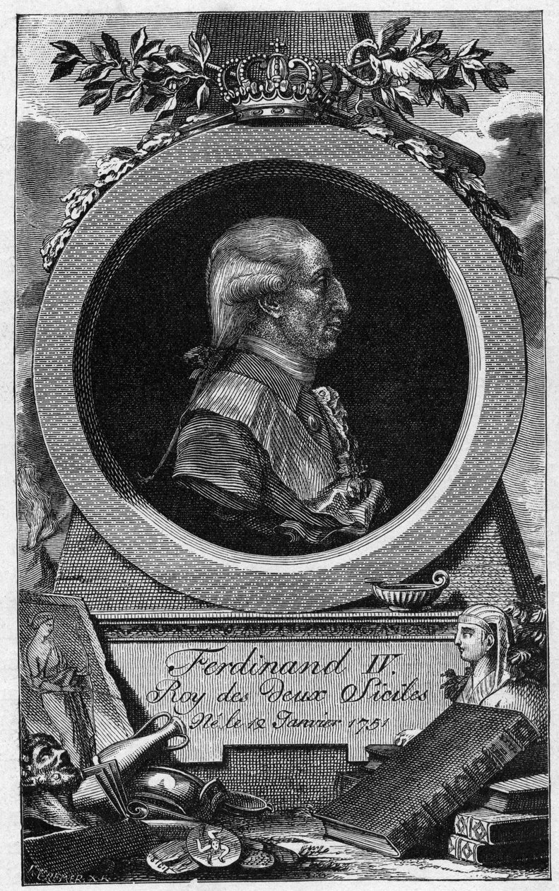 Portrét Ferdinanda I. ze dvou Sicílií (neboli Ferdinanda IV. Neapolského) (1751-1825) - rytina z 19. století od Unknown artist